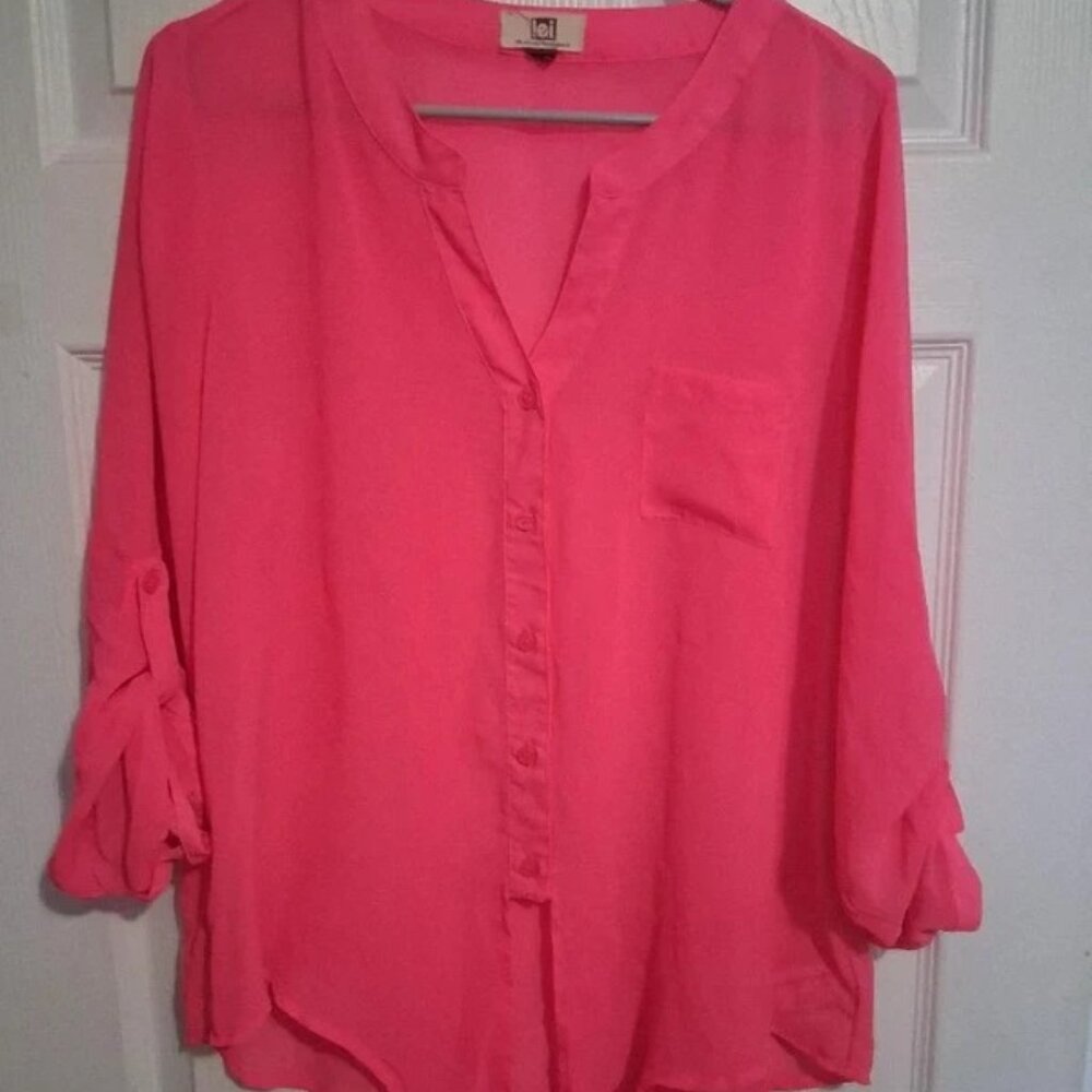 l.g.i pink pin up sleeve blouse